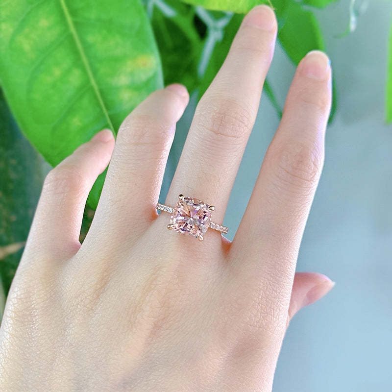 Elegant Dainty Peach Pink Cushion Cut Moissanite Diamonds 3ct 18k White Gold Engagement Ring-Mix MIx Style