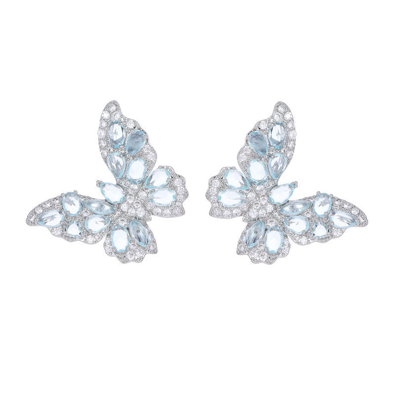 New European and American earrings heavy-duty high-grade color zircon earrings for women with atmospheric s925 silver needle three-dimensional butterfly earrings-Mix MIx Style