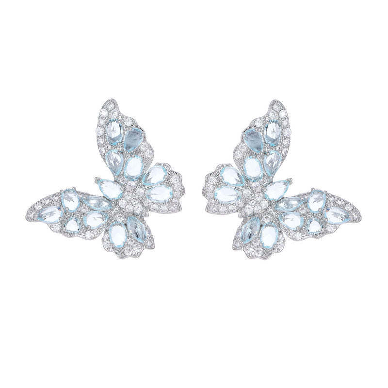 New European and American earrings heavy-duty high-grade color zircon earrings for women with atmospheric s925 silver needle three-dimensional butterfly earrings-Mix MIx Style