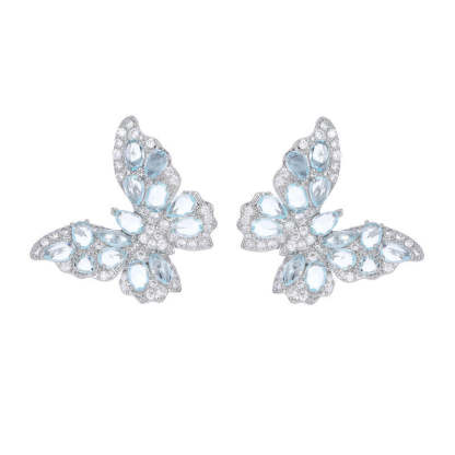 New European and American earrings heavy-duty high-grade color zircon earrings for women with atmospheric s925 silver needle three-dimensional butterfly earrings-Mix MIx Style