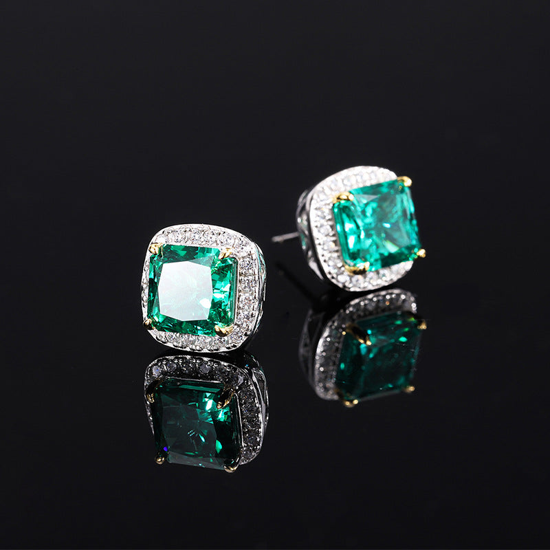 Purple - Blue - Yellow Classic Cushion Cut Moissanite Diamonds 2ct Luxury 18k White Gold Plated Stud Earrings | Mix Mix Style-Mix MIx Style