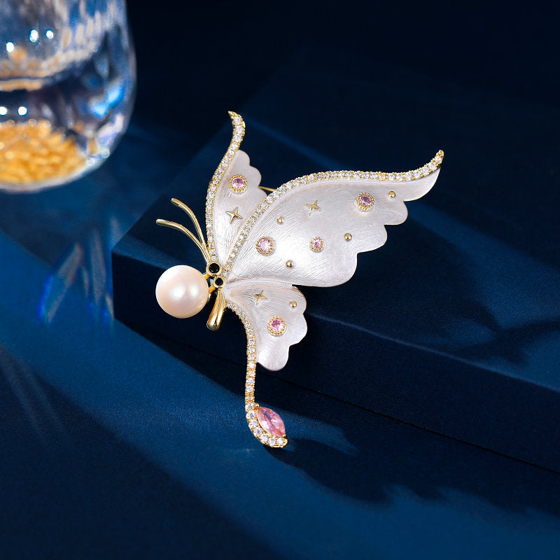 New style niche high-grade insect corsage accessories for women multi-purpose waist anti-exposure pin pearl butterfly brooch-Mix MIx Style