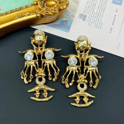 Embellished Devil's Eye Tassel Moissanite Diamonds 18k Vermeil Gold Plated Vintage Drop Earrings | Mix Mix Style-Mix MIx Style