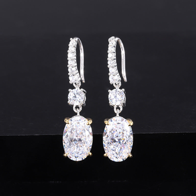 White - Pink - Yellow Classic Oval Shaped Moissanite Diamonds Elegant 18k White Gold Plated Drop Earrings | Mix Mix Style-Mix MIx Style
