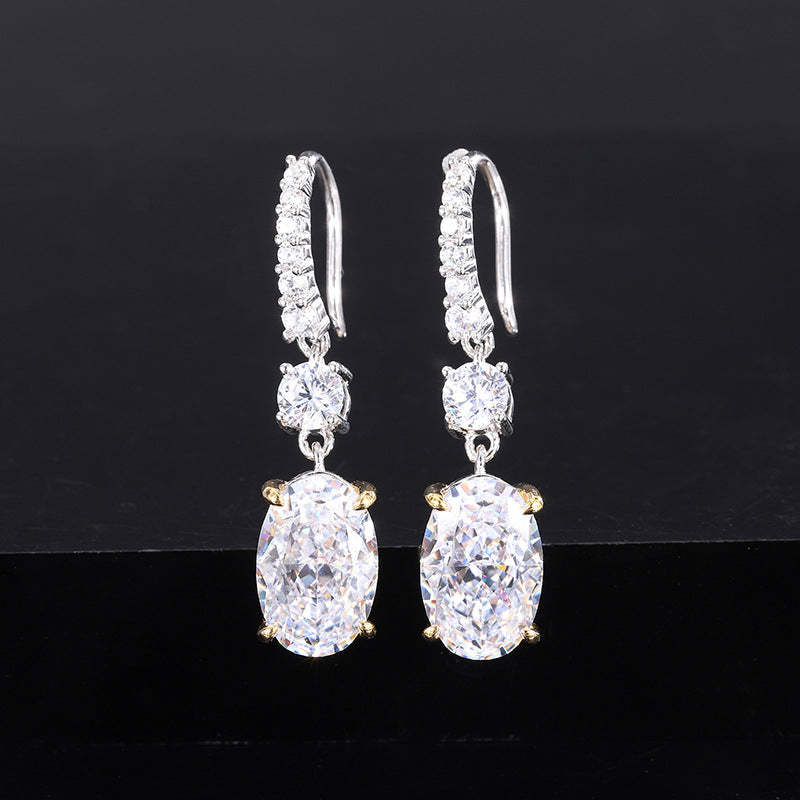 White - Pink - Yellow Classic Oval Shaped Moissanite Diamonds Elegant 18k White Gold Plated Drop Earrings | Mix Mix Style-Mix MIx Style