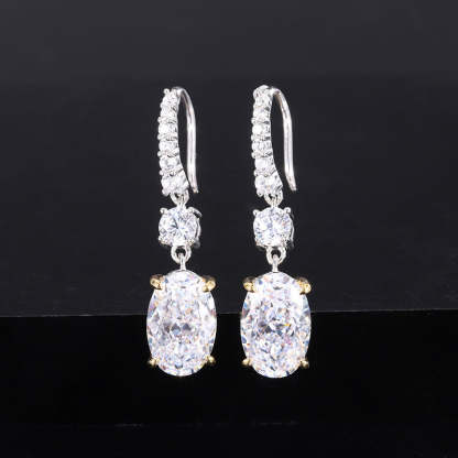 White - Pink - Yellow Classic Oval Shaped Moissanite Diamonds Elegant 18k White Gold Plated Drop Earrings | Mix Mix Style-Mix MIx Style