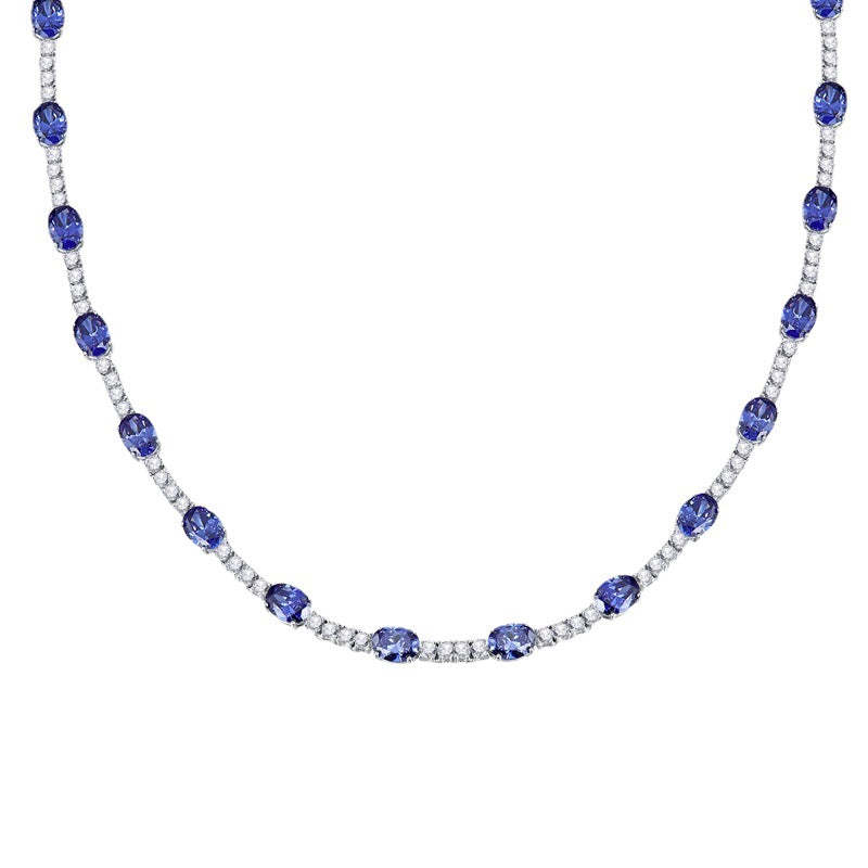 Ocean Blue & White Vintage Retro Round Cut Diamonds Luxury 18k Gold Plated Necklace Jewelry | Mix Mix Style-Mix MIx Style