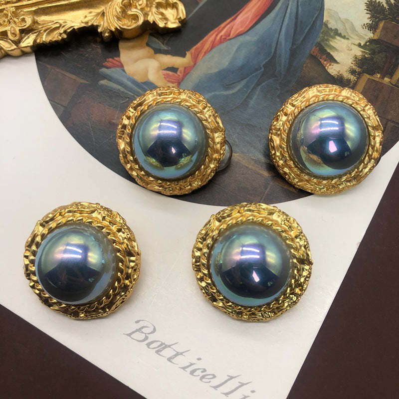 Retro Circle Half-ball Timeless Akoya Pearl Elegant 18k Vermeil Gold Plated Stud Earrings | Mix Mix Style-Mix MIx Style