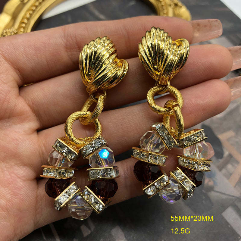Colorful Vintage Classic Diamonds Luxury 18k Vermeil Gold Plated Necklace Earrings Jewelry Set | Mix Mix Style-Mix MIx Style
