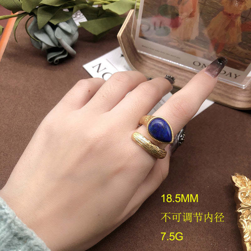 Butterfly Vintage Retro Pendant Blue Pear Cut Diamond Luxury 18k Gold Plated Earrings Ring Jewelry Set | Mix Mix Style-Mix MIx Style