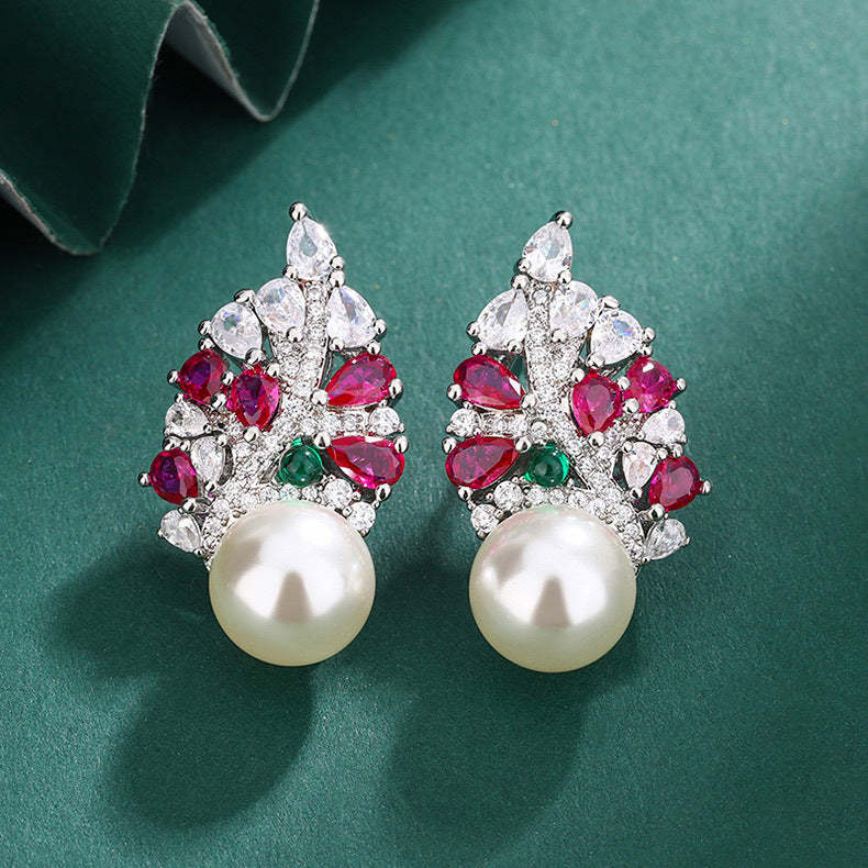 Huayoumei Jewelry Peacock Pearl Earrings S925 Silver Needle Pearl Earrings Colored Gemstone Zircon Pearl Earrings-Mix MIx Style