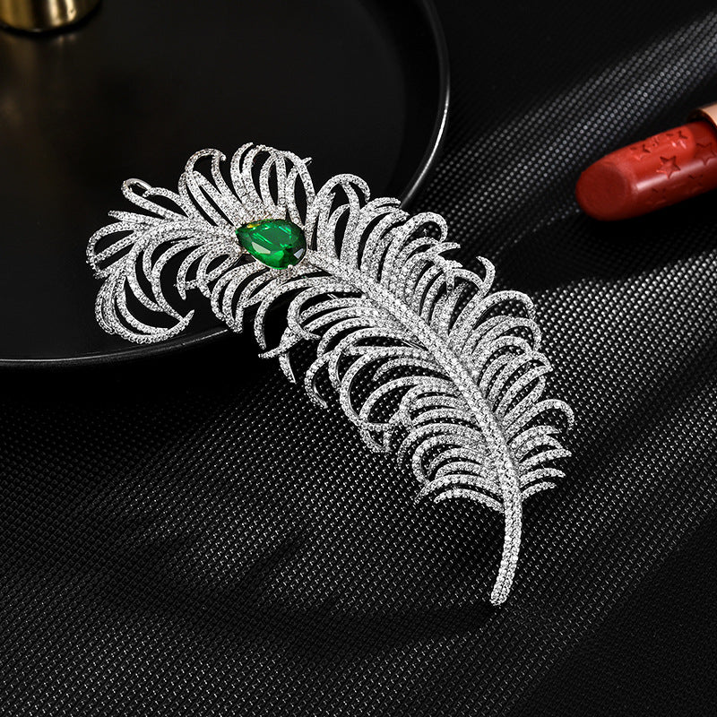 Feather brooch high-end women's electroplated gold full diamond inlaid men and women's jacket suit pin buckle big brand same style trend-Mix MIx Style