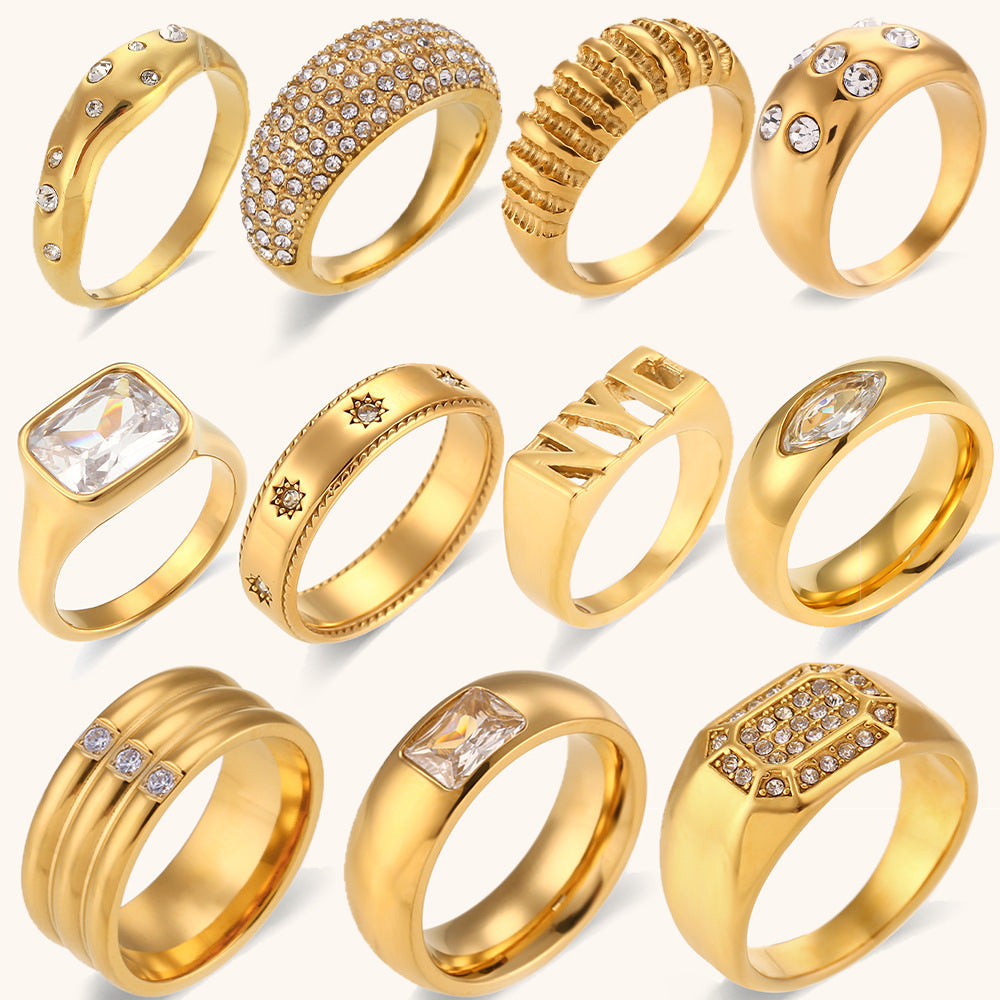 Antique Differents Styles Retro Thick White Diamonds Elegant Luxury 18k Vermeil Gold Plated Ring Jewelry | Mix Mix Style-Mix MIx Style