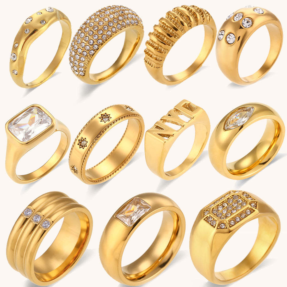Antique Differents Styles Retro Thick White Diamonds Elegant Luxury 18k Vermeil Gold Plated Ring Jewelry | Mix Mix Style-Mix MIx Style