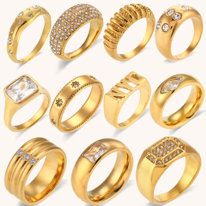 Antique Differents Styles Retro Thick White Diamonds Elegant Luxury 18k Vermeil Gold Plated Ring Jewelry | Mix Mix Style-Mix MIx Style