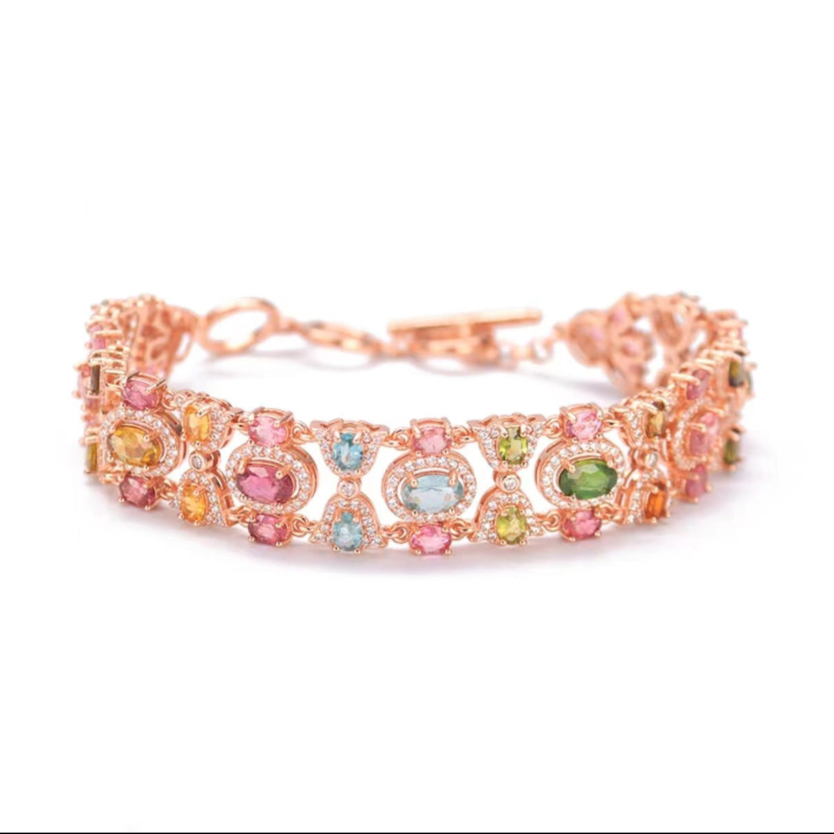 Multicolor Vintage Retro Pendant Oval Diamonds Luxury 18k Rose Gold Plated Bracelet Ring Jewelry Set | Mix Mix Style-Mix MIx Style