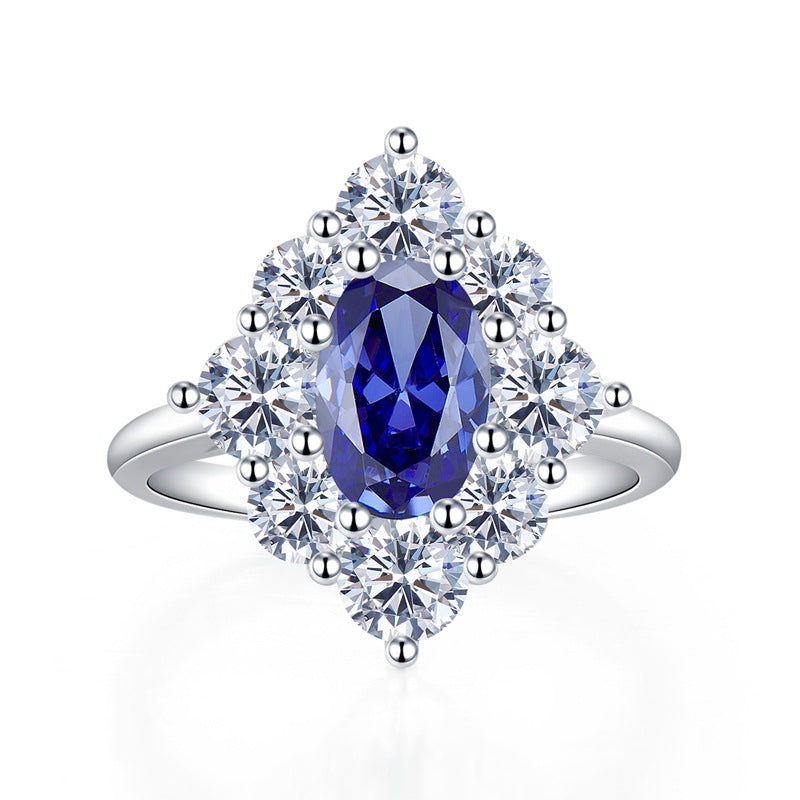 Fashion Royal Blue Oval Cut Moissanite Diamond 2.5ct 18k White Gold Engagement Ring | Mix Mix Style-Mix MIx Style