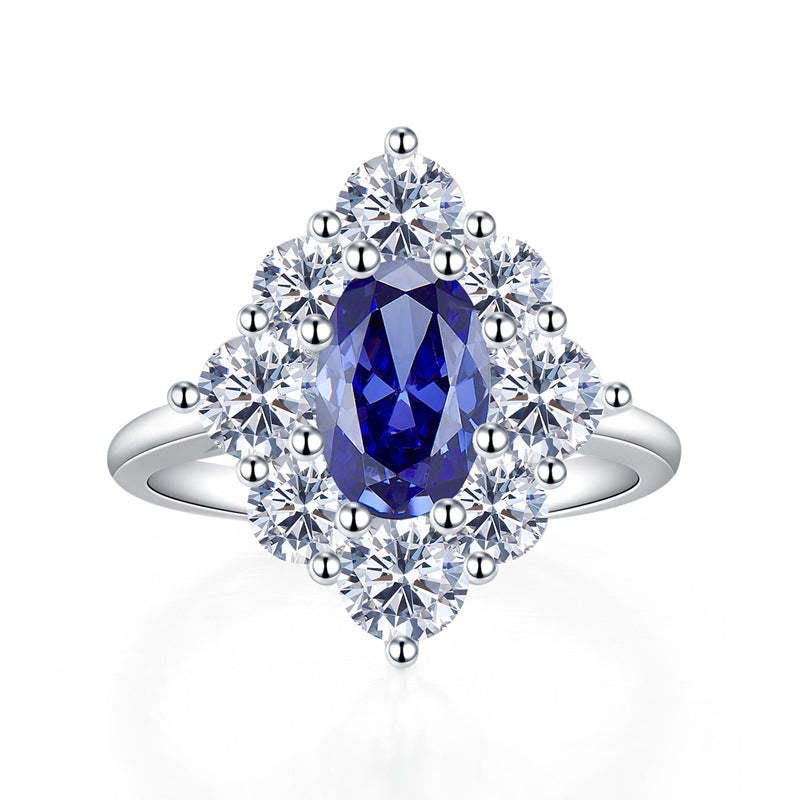 Fashion Royal Blue Oval Cut Moissanite Diamond 2.5ct 18k White Gold Engagement Ring | Mix Mix Style-Mix MIx Style