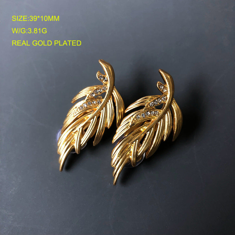 Blue - Red - Multicolor Leaf Trendy Moissanite Diamonds Luxury 18k Vermeil Gold Plated Stud Earrings | Mix Mix Style-Mix MIx Style