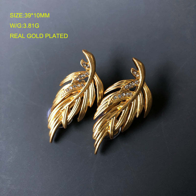 Blue - Red - Multicolor Leaf Trendy Moissanite Diamonds Luxury 18k Vermeil Gold Plated Stud Earrings | Mix Mix Style-Mix MIx Style