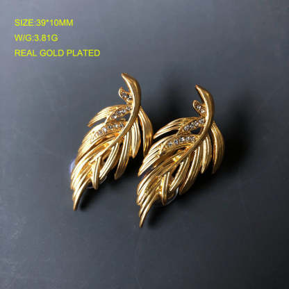 Blue - Red - Multicolor Leaf Trendy Moissanite Diamonds Luxury 18k Vermeil Gold Plated Stud Earrings | Mix Mix Style-Mix MIx Style