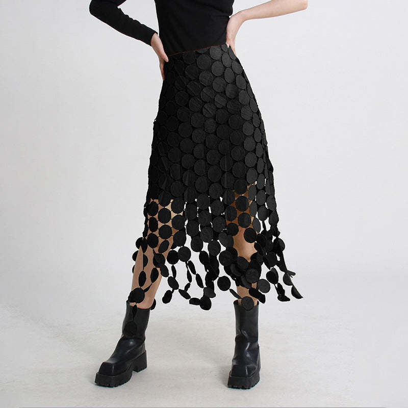 Korean sweet macaron color mid-length skirt 2024 summer new embroidery tassel hem solid color women's skirt-Mix MIx Style