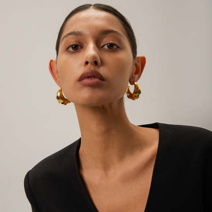 Moon Shaped Embellished White Moissanite Diamonds Luxury 18k Vermeil Gold Plated C-shaped Earrings | Mix Mix Style-Mix MIx Style
