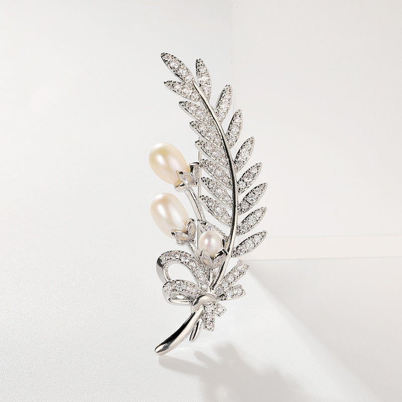 Xiliang Concubine high-end clothing accessories wheat ear brooch zircon natural pearl leaf brooch DIY accessories pin-Mix MIx Style