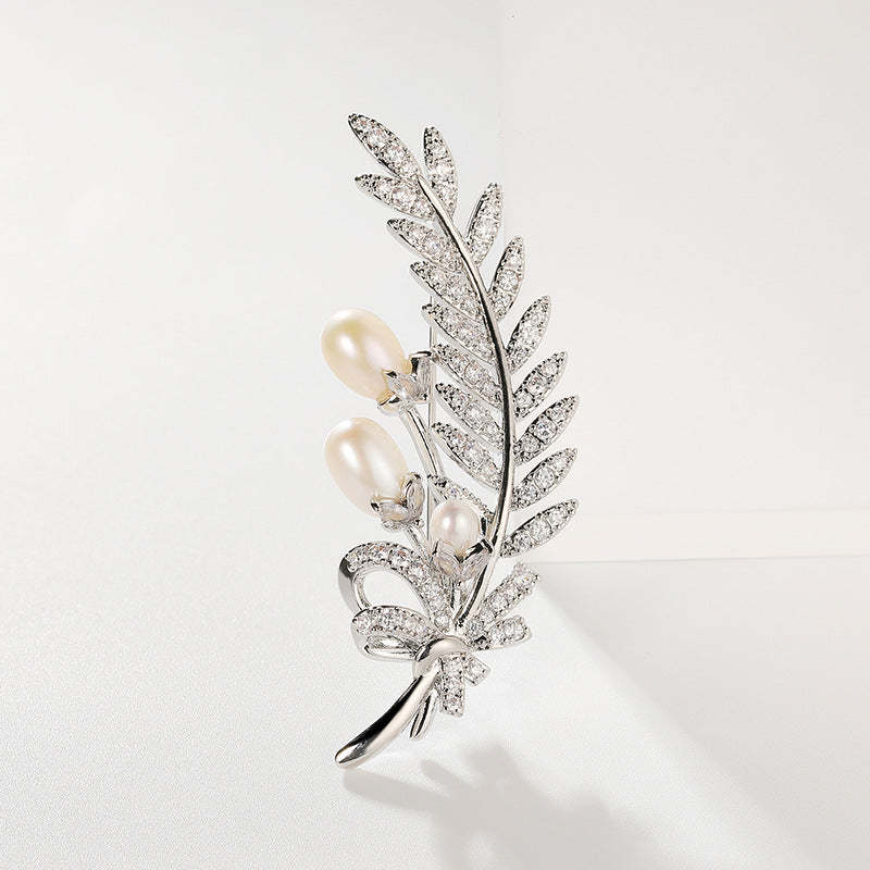 Xiliang Concubine high-end clothing accessories wheat ear brooch zircon natural pearl leaf brooch DIY accessories pin-Mix MIx Style