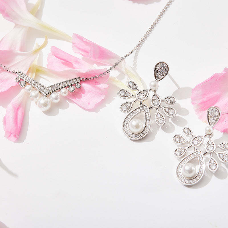 2022 summer new product 925 silver crown egret shell bead necklace gold-plated French fairy style V-shaped crown clavicle chain-Mix MIx Style