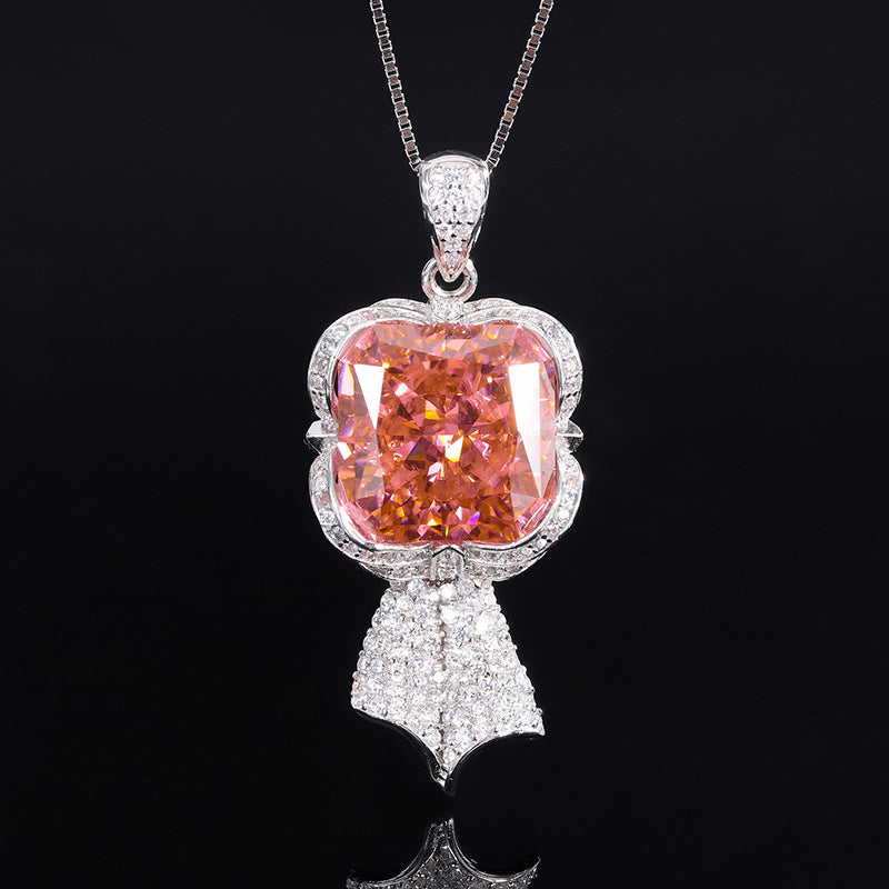 S925 Silver Hot Selling High Carbon Diamond Radiant Cut Padparadscha Pendant Ring 14*14 Earrings 10*10 Set-Mix MIx Style