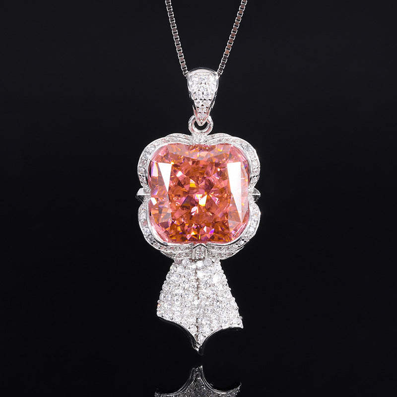 S925 Silver Hot Selling High Carbon Diamond Radiant Cut Padparadscha Pendant Ring 14*14 Earrings 10*10 Set-Mix MIx Style