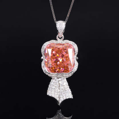 S925 Silver Hot Selling High Carbon Diamond Radiant Cut Padparadscha Pendant Ring 14*14 Earrings 10*10 Set-Mix MIx Style