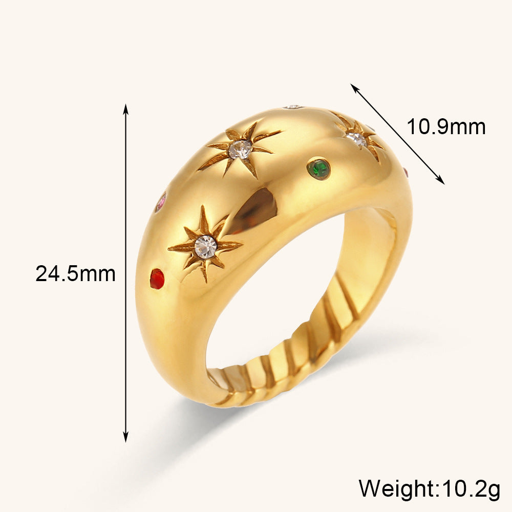 Solid Antique Style Star Round Micro Diamonds Elegant 18k Vermeil Gold Plated Ring Jewelry | Mix Mix Style-Mix MIx Style