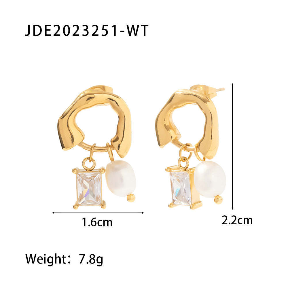 White Akoya Pear & Radiant Cut Moissanite Diamonds Elegant 18k Vermeil Gold Plated Retro Hoop Earrings | Mix Mix Style-Mix MIx Style