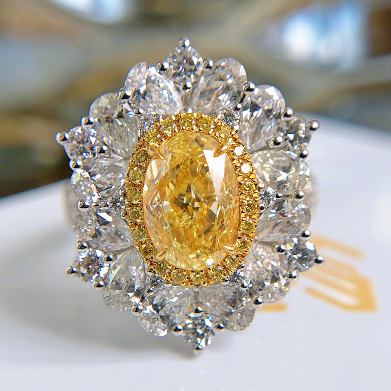Oval Moissanite Trellis Engagement Ring yellow diamond  18K Gold Plated-Mix MIx Style