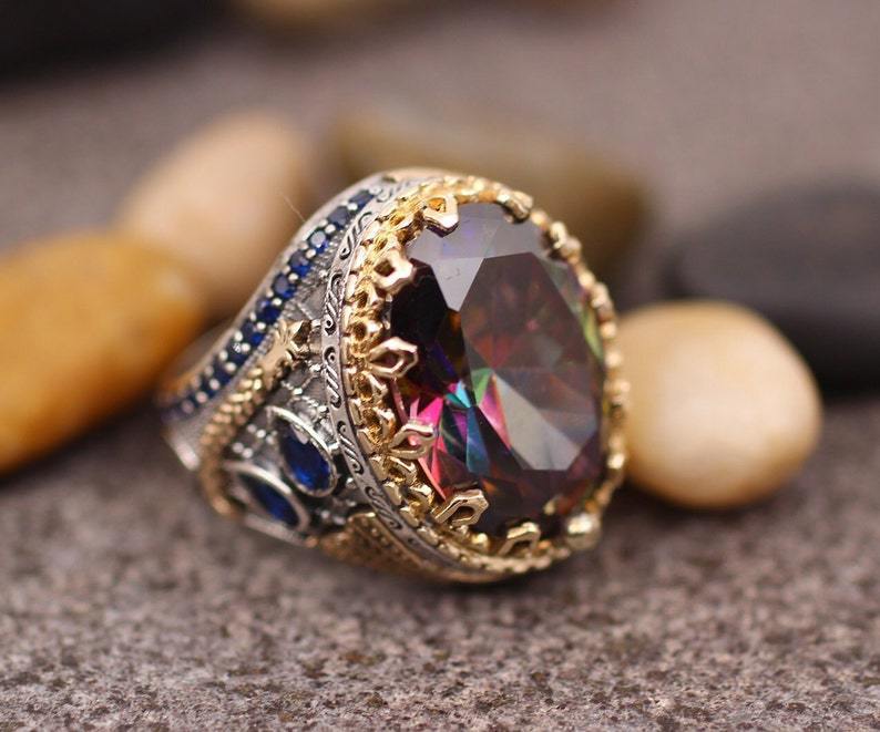 Embellished Multicolor Oval Cut Moissanite Diamond 18k Vermeil Gold Pl