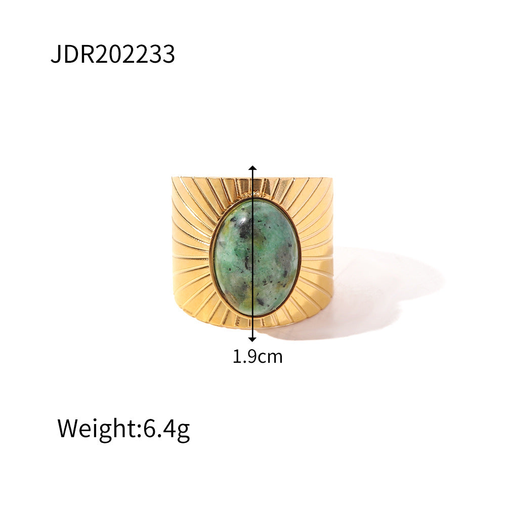 European and American retro stainless steel ring 18k gold plated ring inlaid with malachite jewelry wholesale-Mix MIx Style