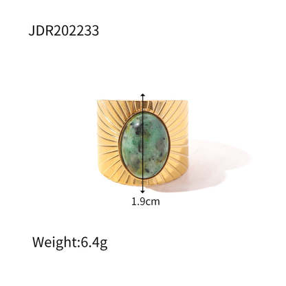 European and American retro stainless steel ring 18k gold plated ring inlaid with malachite jewelry wholesale-Mix MIx Style