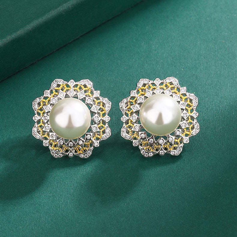 Huayoumei Jewelry Light Luxury Shell Pearl Earrings Imitation Natural Freshwater Pearl Earrings Copper Base Gold-plated Australian White Pearl Earrings-Mix MIx Style
