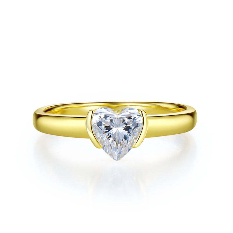 Mujing Jewelry European and American new S925 silver 6*6 heart-shaped ring 50 points love high carbon diamond girl heart ring-Mix MIx Style