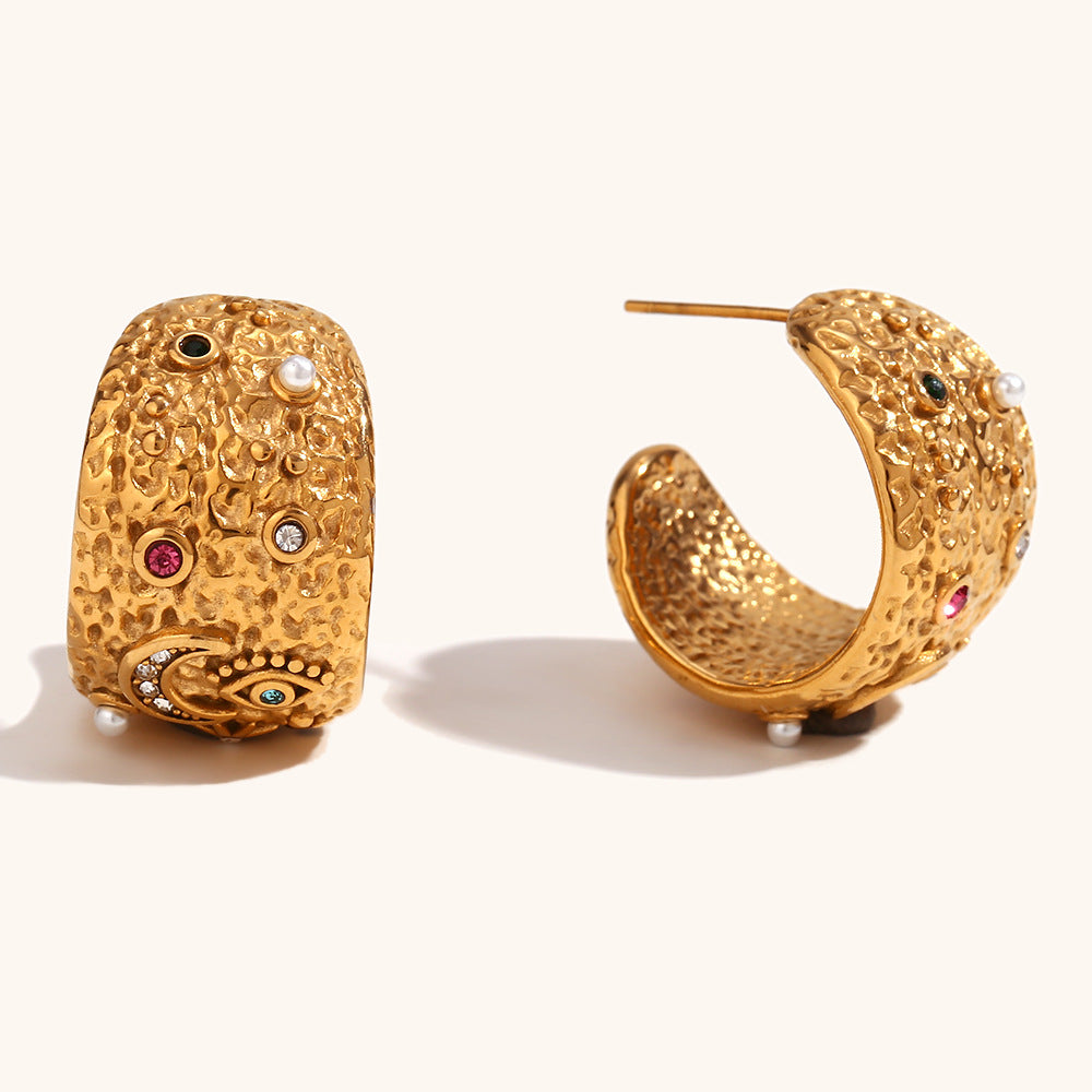 Colored Diamond Eyes Star and Moon Necklace Earrings Ring Vintage Jewelry [Hot Seller]-Mix MIx Style