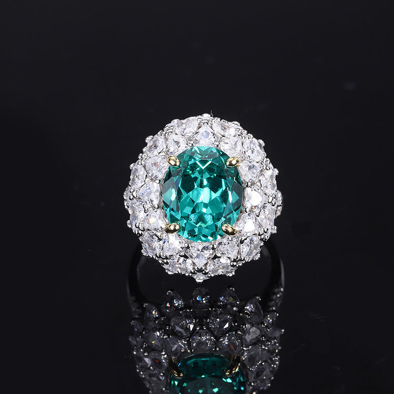 Fashion retro 3ct silver women's ring imitation tourmaline Para color inlaid diamond ring main 10*12-Mix MIx Style