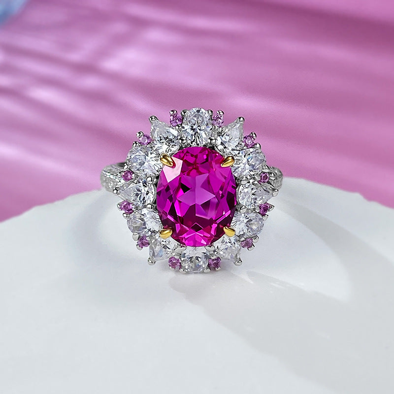Hot Pink Luxury Oval Cut Moissanite Diamond 3ct 18k White Gold Plated Engagement Ring-Mix MIx Style