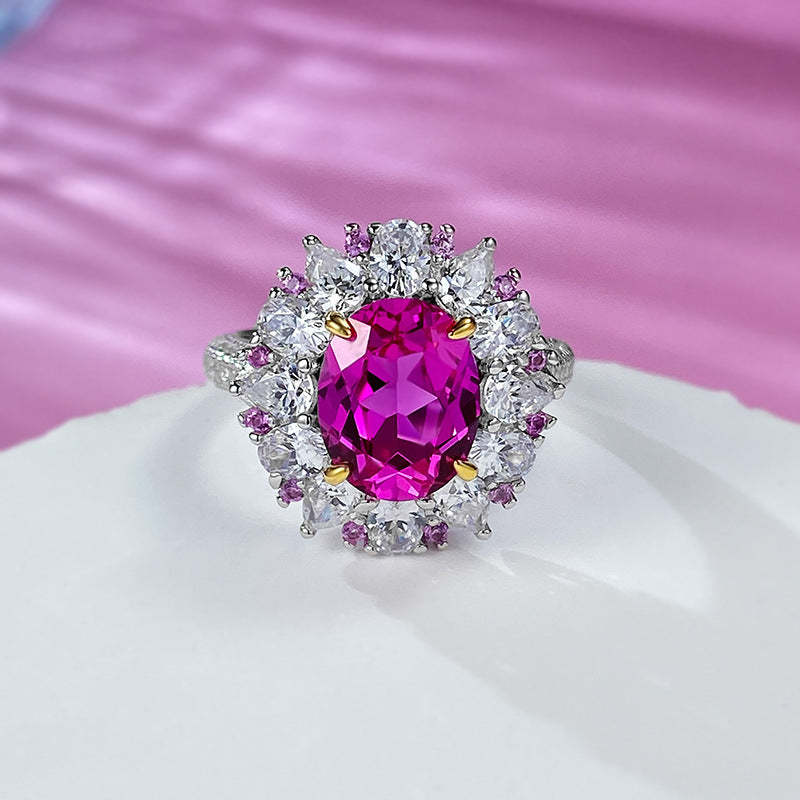Hot Pink Luxury Oval Cut Moissanite Diamond 3ct 18k White Gold Plated Engagement Ring-Mix MIx Style
