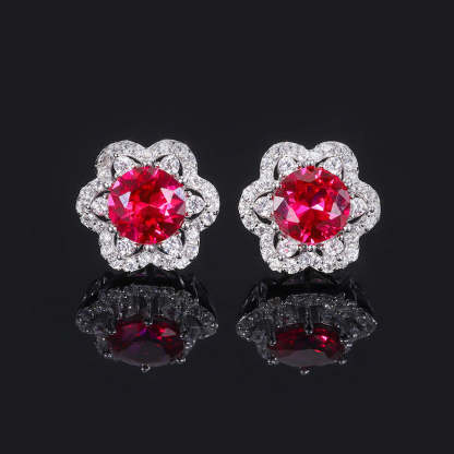 2023 New S925 Silver Jewelry Simulated Red Sapphire Round Niche Set Main Stone 8mm-6mm-Mix MIx Style