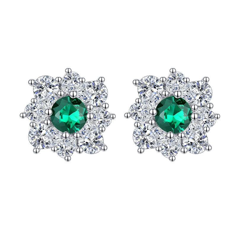 Green - Pink - Blue Flower Dazzling Round Moissanite Diamonds 1ct Elegant 18k White Gold Plated Stud Earrings | Mix Mix Style-Mix MIx Style