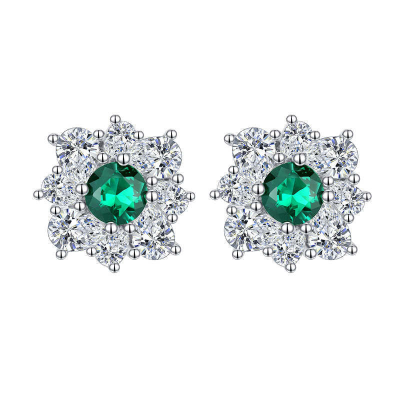 Green - Pink - Blue Flower Dazzling Round Moissanite Diamonds 1ct Elegant 18k White Gold Plated Stud Earrings | Mix Mix Style-Mix MIx Style