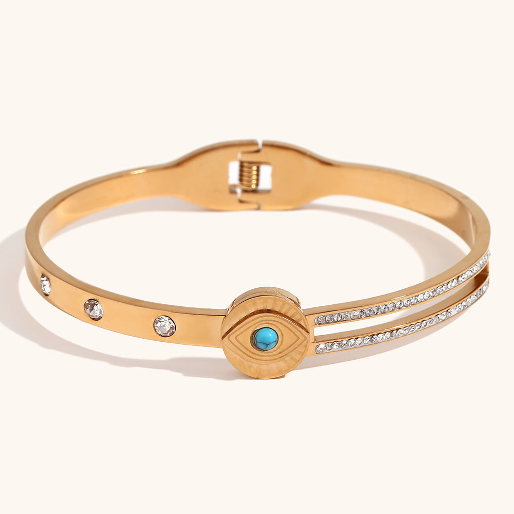 European and American cross-border double-layer cutting chain devil's eye spring buckle bracelet stainless steel gold-plated hand jewelry for women-Mix MIx Style