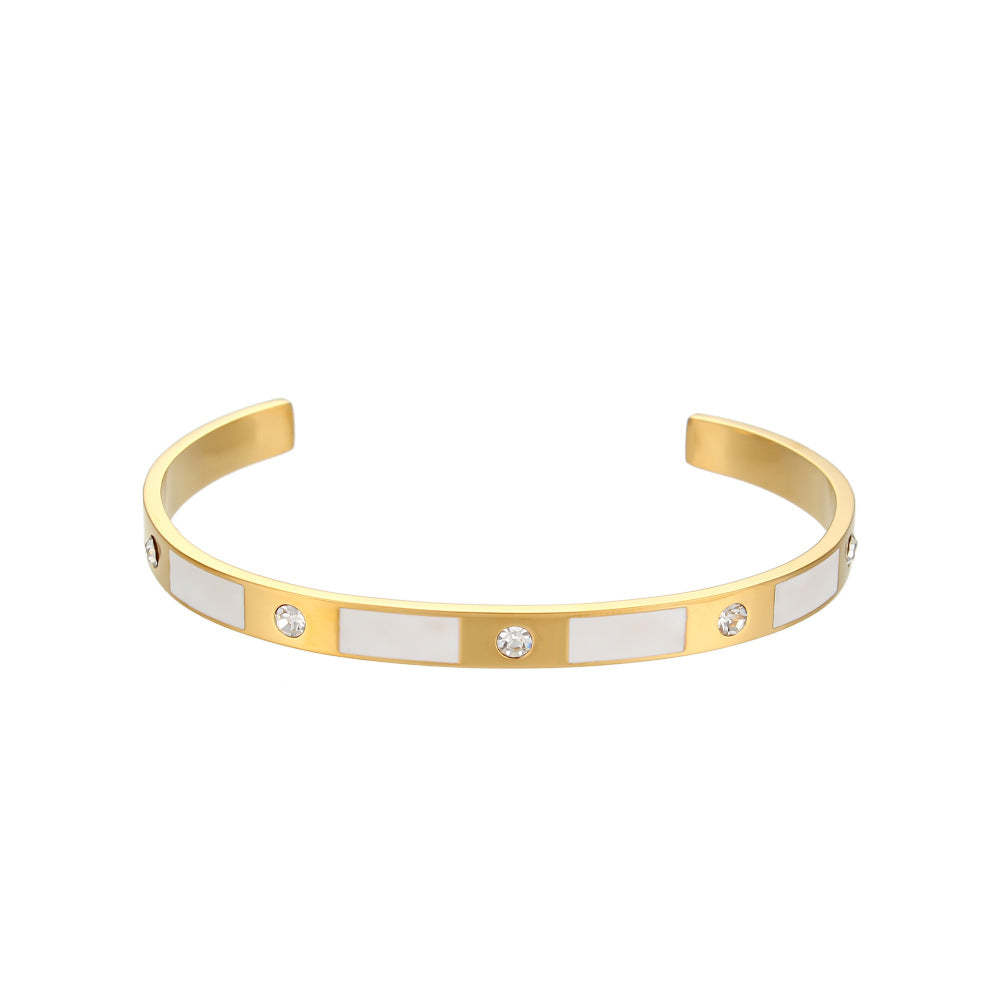 European and American cross-border hot selling rectangular zircon open bracelet simple stainless steel plated 18K gold dripping oil hand jewelry for women-Mix MIx Style